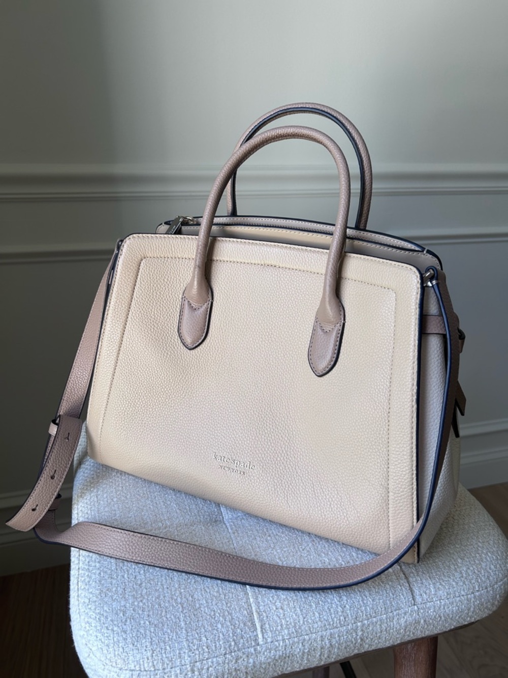 KATE SPADE Cream Satchel with Taupe Trim
